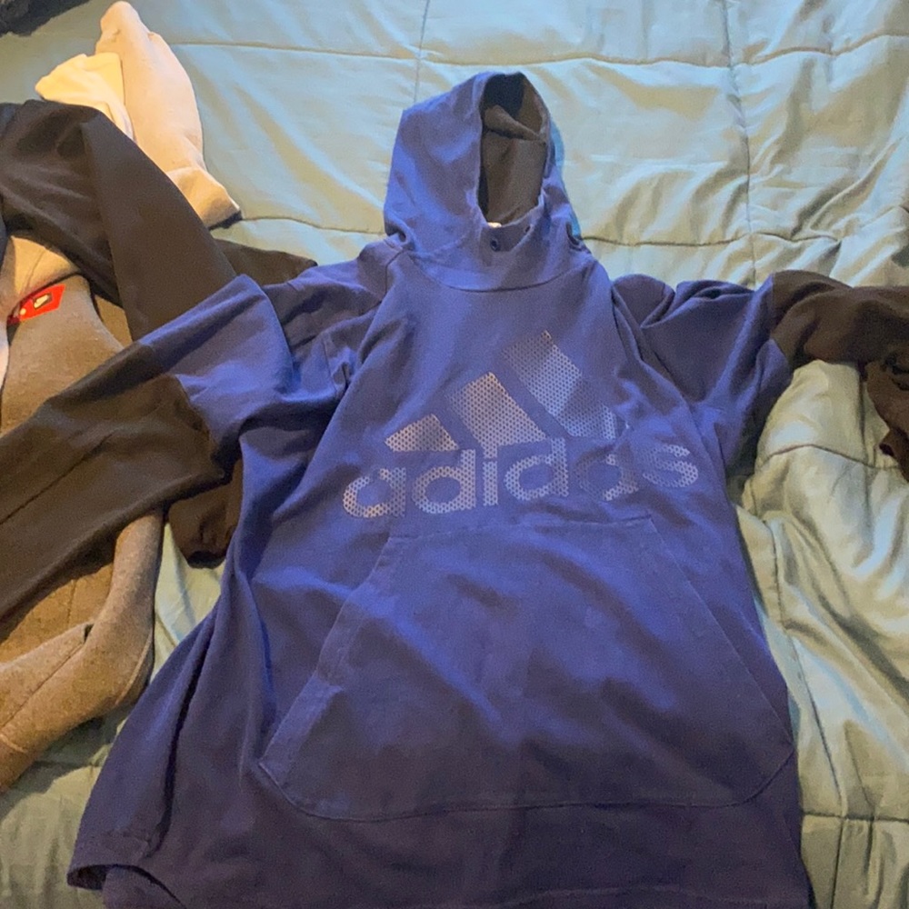 Adidas Blue Hoodie with black sleeves